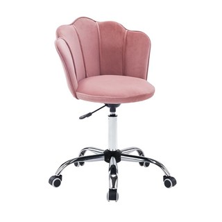 E-home 小花瓣絨布造型電鍍電腦椅 絨布+泡棉材質 電鍍五爪腳, 粉紅色, 55 x 52 x 72cm