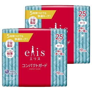 elleair 艾黎艾爾 elis 愛麗思 極致薄衛生棉 護翼型, 日用量多安心(25cm), 19片, 2包