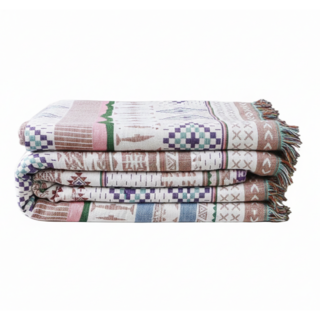 好物良品 維也納雙面針織沙發毯蓋毯露營毯, 1入, 維也納 白色 + 藍色 + 粉色