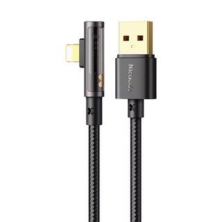 Mcdodo 麥多多 DD 透鏡彎頭線, 36W PD 快充 Lightning to Type-C 1.2M, 90°彎頭 透明數據線, 黑色, 1條