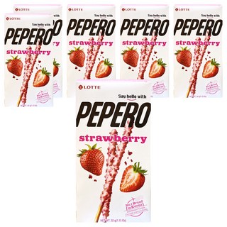 LOTTE 樂天 PEPERO草莓脆粒餅乾棒 酥脆口感 濃郁草莓風味 韓國原裝進口, 32g, 6盒