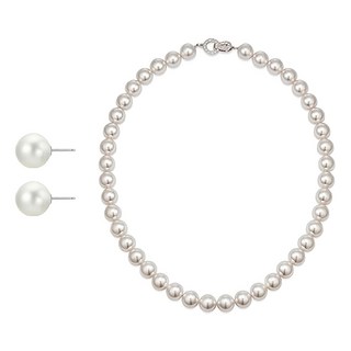 HAESOOL 海秀兒 女款珍珠項鍊耳環套組 珍珠白 925純銀 簡約設計 附購物袋