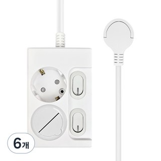 원스탑 재로갭 슬림 개별 스위치 멀티탭 2구 16A + 안전커버, 1m, 화이트, 6세트