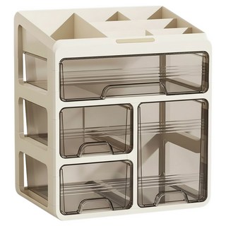 三層4格化妝品收納盒 L385, 1個, 米白色
