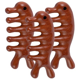 魚型檀木梳 經絡梳 頭皮按摩梳 鼻子/眼部按摩, 檀木, 3支