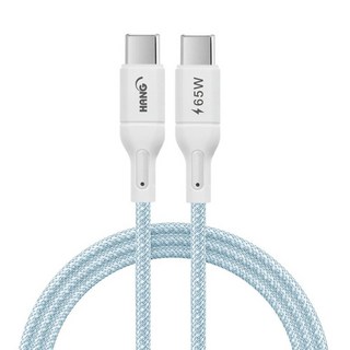 HANG R18 編織快充線 TypeC-TypeC 超級快充/閃電傳輸線 QC+PPS 蘋果筆電/蘋果平板 iPhone 15 65W, 藍色, 1條, 100cm