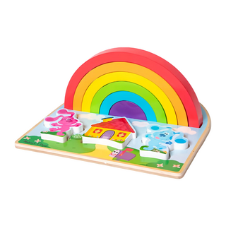 Melissa&Doug 瑪莉莎 益智 藍色小腳印 藍藍的彩虹疊疊樂積木拼板, 1組