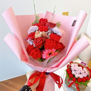 HAPPY WORLD 香皂花浪漫康乃馨花束, 紅色混合, 1個