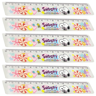 SNOOPY 史努比(繽紛系列)15公分溝引尺 可愛卡通圖案 精準測量 輕巧便攜, 白色, 6個