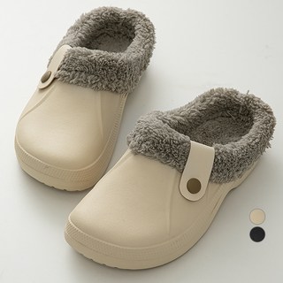 CARET 鈕扣設計冬季毛絨拖鞋, Beige, 230