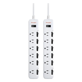 PowerSync 群加 7開6插防雷擊抗搖擺加大間距延長線 TS76B927 29.2 x 5.1 x 2.88cm 586g, 2.7m, 白色, 2條