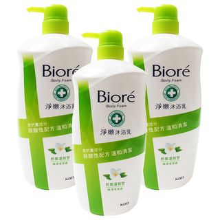 Biore 蜜妮 淨嫩沐浴乳 抗菌溫和型 純淨茉莉香, 1kg, 3瓶