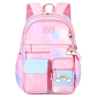 馬卡龍星空減壓護脊兒童書包 S型舒適肩帶 側開門多功能口袋設計, 29 x 17 x 41cm, 粉色