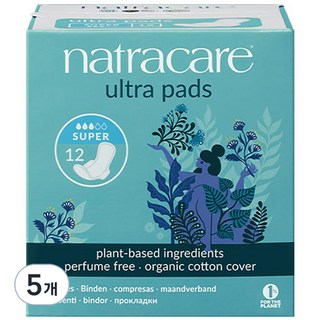 나트라케어 울트라 패드 윙 생리대 날개형, 중형, 12개입, 5개