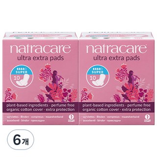 나트라케어 엑스트라 패드 생리대 날개형, 중형, 10개입, 6개