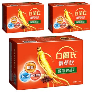白蘭氏 養蔘飲, 三效合一, 含人蔘、五味子和麥門冬, 零脂肪、零膽固醇，無防腐劑添加, 60ml, 6瓶, 3盒