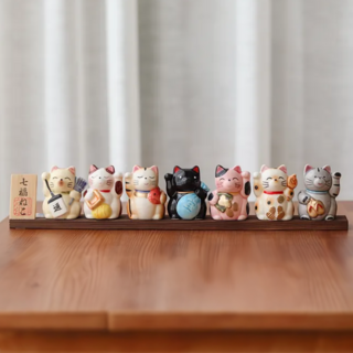 瀨戶燒 開運 陶瓷擺飾 貓咪七福神, 37.5 x 4 x 7cm