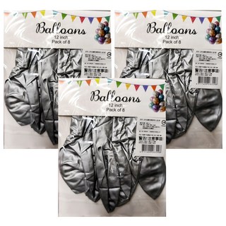 12吋金屬乳膠氣球8入組, 銀色, 3組