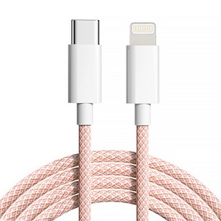馬卡龍編織尼龍PD20W快充線,Type-C-lighting, 2.4A輸出, 1M, 粉色, 1條
