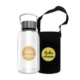 FUJI-GRACE 富士雅麗 高硼矽耐熱手提玻璃瓶, 304不鏽鋼瓶蓋, 附茶隔, 耐酸鹼易清洗, 適合冷熱飲, 金色, 800ml, 1個