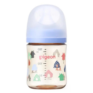 pigeon 貝親 實感哺乳塑膠奶瓶 0個月以上, 北歐小鎮 藍色, 160ml, 1瓶