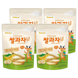 ibobomi 嬰兒米餅, 高溫蒸熟, 長條造型易於抓取, 口感軟綿入口即化, 香蕉味, 30g, 4包