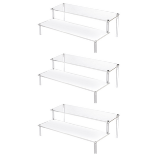 收納部屋 壓克力展示架30cm 2層 公仔展示架 階梯收納架, 透明色, 3個
