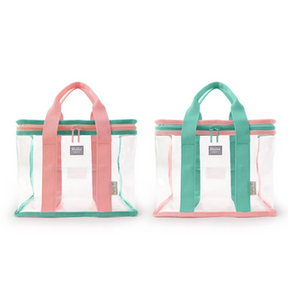 Bagtory HK 百寶袋王 特厚0.3mm透明PVC提袋 Set 2 (27L x 13W x 19H cm) - 加厚尼龍包邊 防塵防水, 草莓 ＋ 馬卡龍綠, 1組