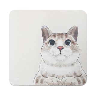 ekax 設計師插圖方形滑鼠墊 19 x 19cm 發呆貓 可愛療癒辦公滑鼠墊, 發呆貓 白色, 1個