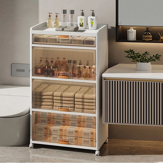 AOTTO 創意傢俱 58面寬掀蓋四層收納櫃 PP材質 透明可視 開蓋快速 萬向滑輪移動方便 頂部加高