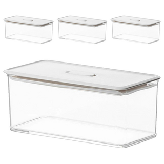 懶角落 按壓式真空密封保鮮盒 長18.7x寬8.7x高8.2cm, 1L, 4個