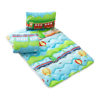 AGAPE 雅家倍 MIT台灣製 舒柔棉兒童睡墊3件套, 列車集 藍色 + 綠色