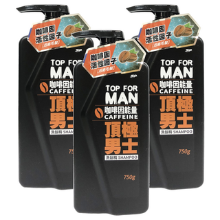 TOP 脫普 男士咖啡因能量洗髮精 750g 新一代咖啡因子 弱酸性配方, 3瓶