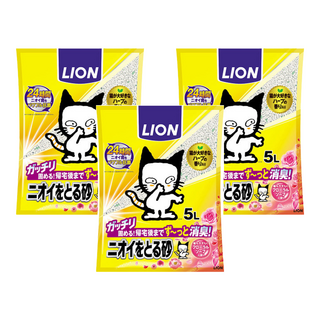 LION 獅王 超凝結除臭貓砂 花木香 礦物質 強力除臭, 5L, 3袋
