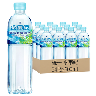 統一 水事紀 麥飯石礦泉水, 600ml, 24瓶