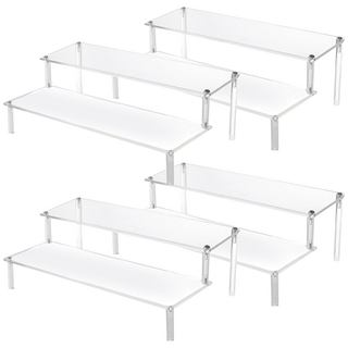 收納部屋 壓克力展示架30cm 2層 透明色 公仔展示架 階梯展示架 桌上收納, 4個