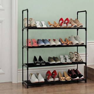 德利生活 簡易多層不鏽鋼鞋架 60 x 28.5 x 73cm, 黑色, 4層