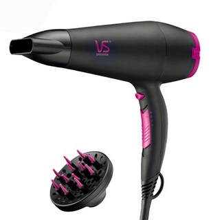 VS 沙宣 1400W 電氣石柔髮負離子吹風機, 陶瓷負離子, 附集風嘴和柔指擴散器, VS5543PIW, Pink