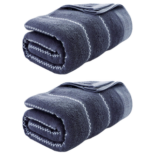 親膚加厚蓬鬆波波紋速吸水浴巾 純棉, 深夜藍, 2個
