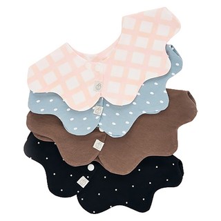 agazzang 孩童用波浪邊圍兜, H 粉色格紋+雲朵藍+摩卡棕+方形黑, 4件, 1組