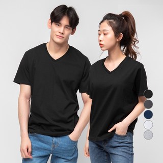 CARET 男女通用V領短袖T恤 5色, 黑色