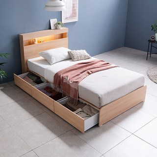 삼익가구 모리 LED 빅서랍 3단 수납침대 + 라텍스 7존 독립스프링 매트리스 세트 방문설치, 오크