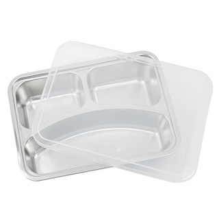 優得 #304不鏽鋼耐高溫 三格 餐盤附蓋, 銀色, 245 x 175 x 42.5mm, 1個