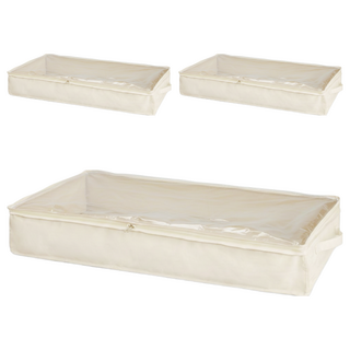 麻棉布透視款衣物 棉被收納袋 床底收納, 74 x 45 x 19cm, 米白, 3個