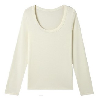 天絲羊毛圓領內搭上衣 牛乳白 L