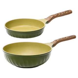FOUR SEASONS 電磁爐鍋2件組, 20 公分平底鍋 + 26 公分炒鍋, 橄欖綠, 1組