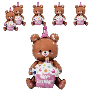 八捌發 蛋糕熊立體生日派對裝飾氣球 棕色 6個