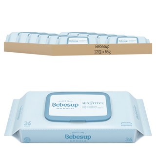 Bebesup 嬰兒用濕紙巾 敏感肌適用 輕巧包, 36張, 12包, 65g