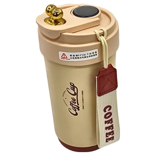 智能陶瓷保溫杯, 車載隨行, 450ml, 雙層陶瓷內膽, 奶茶色, 1個