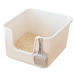 Tamsaa 基本款貓砂盆套裝 簡約實用 搭配砂鏟 高品質材質 耐用可靠 貓砂盆520x450x300mm 貓砂鏟260x110x50mm, 貓砂盆520x450x300mm，貓砂鏟260x110x50mm, 象牙色, 1組